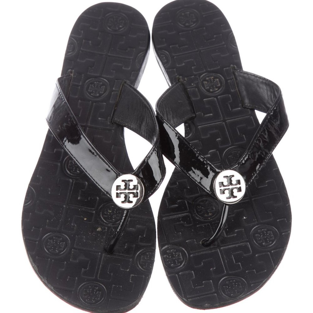 EUC Tory Burch Patent Leather "Thora" Flip Flops